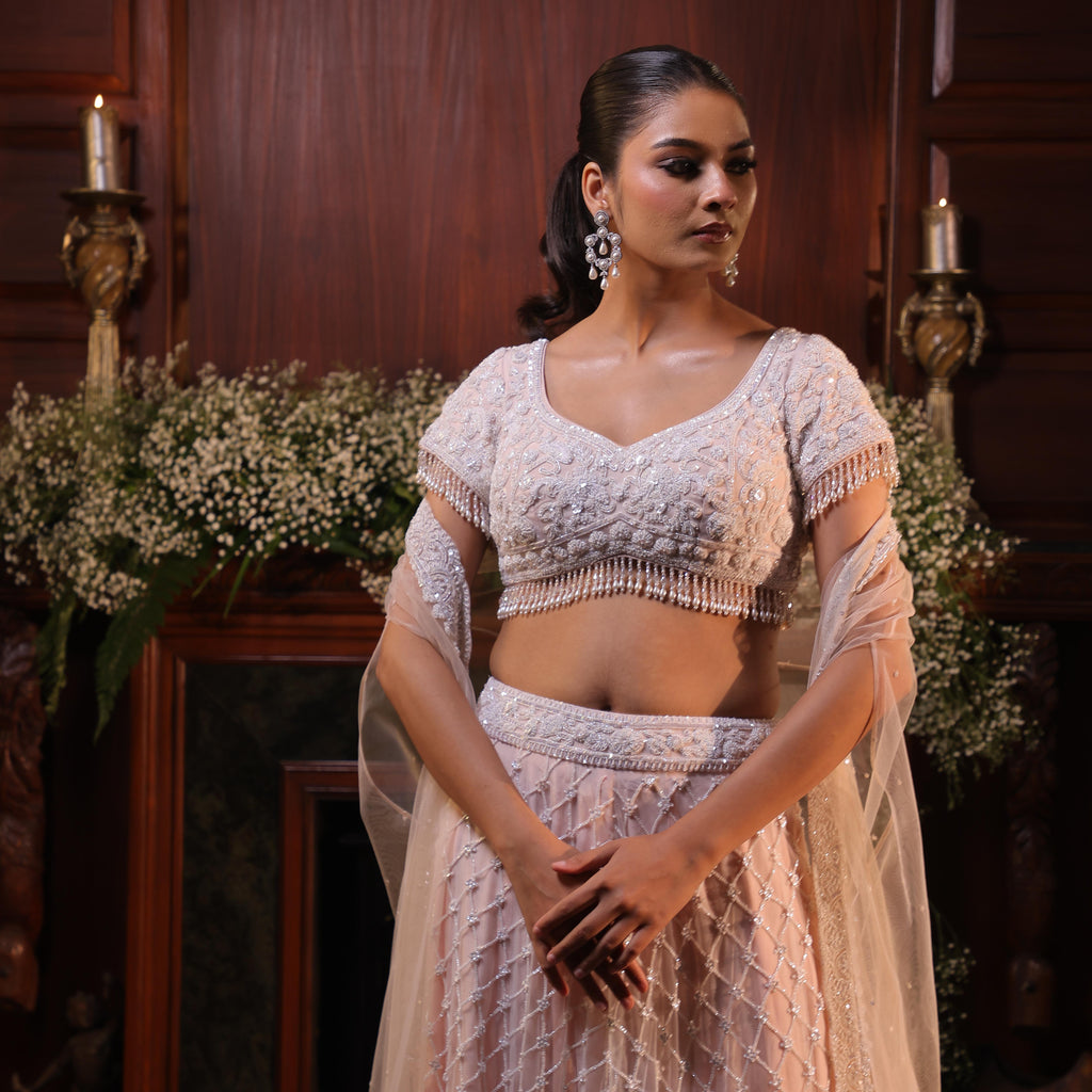 blush pink sharara white work