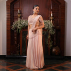 peach pearl crystal drape saree