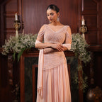peach pearl crystal drape saree