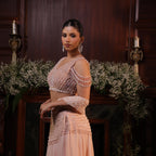 peach pearl crystal drape saree