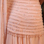 peach pearl crystal drape saree