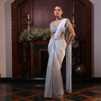 powder blue sequins katdana draoe saree