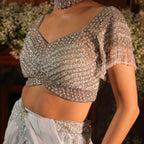 powder blue sequins katdana draoe saree