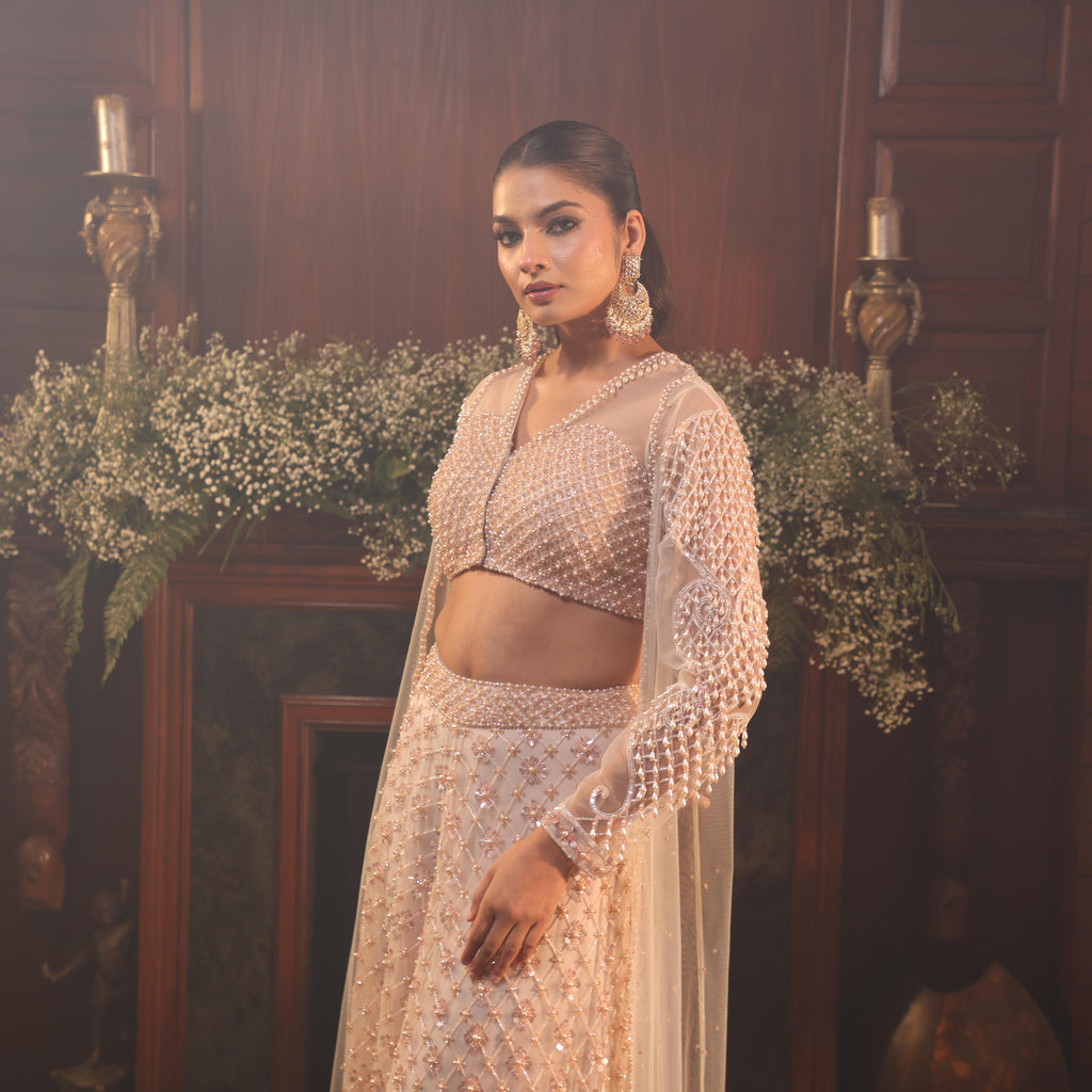 Coral peach katdana crystal and pearl sharara