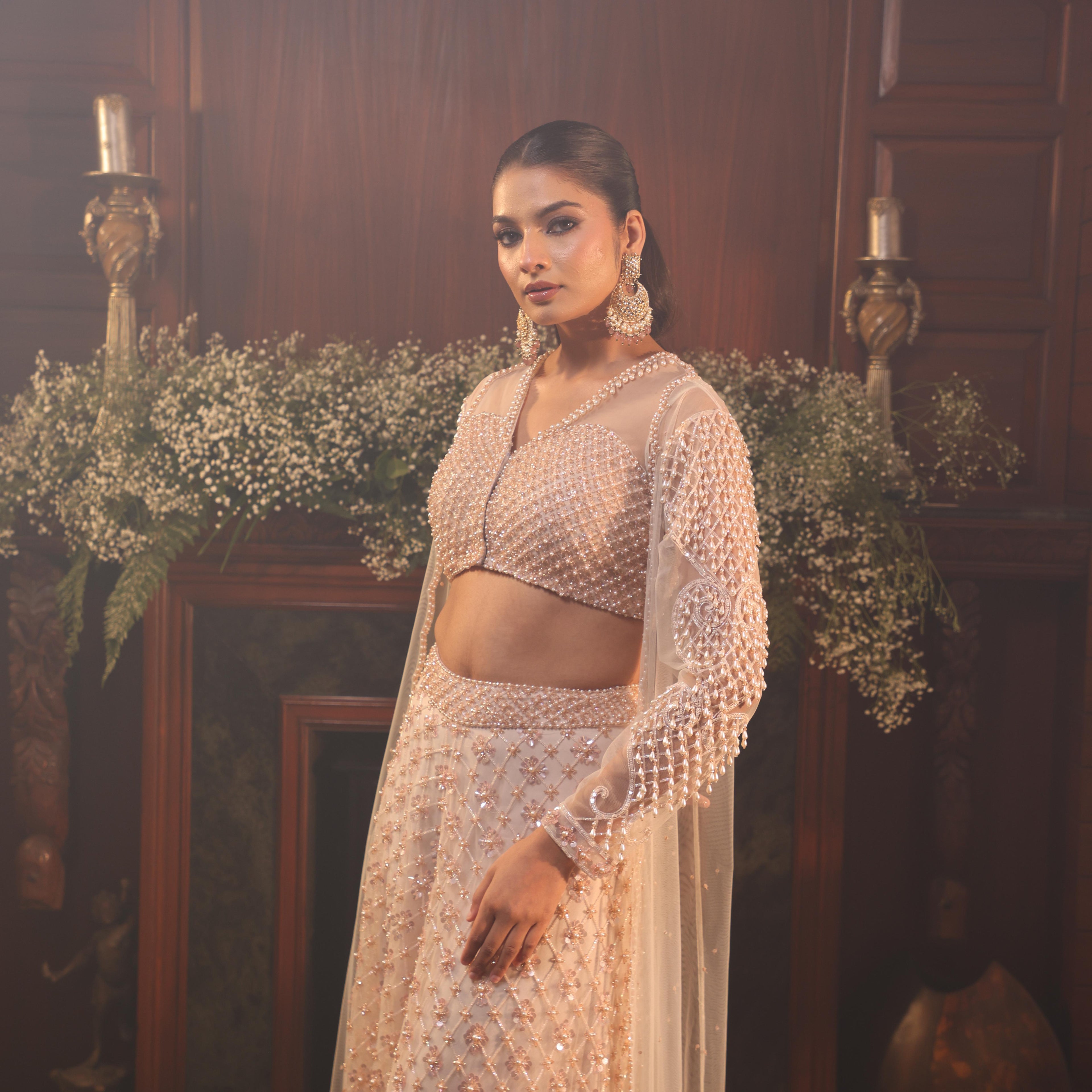 Coral peach katdana crystal and pearl sharara