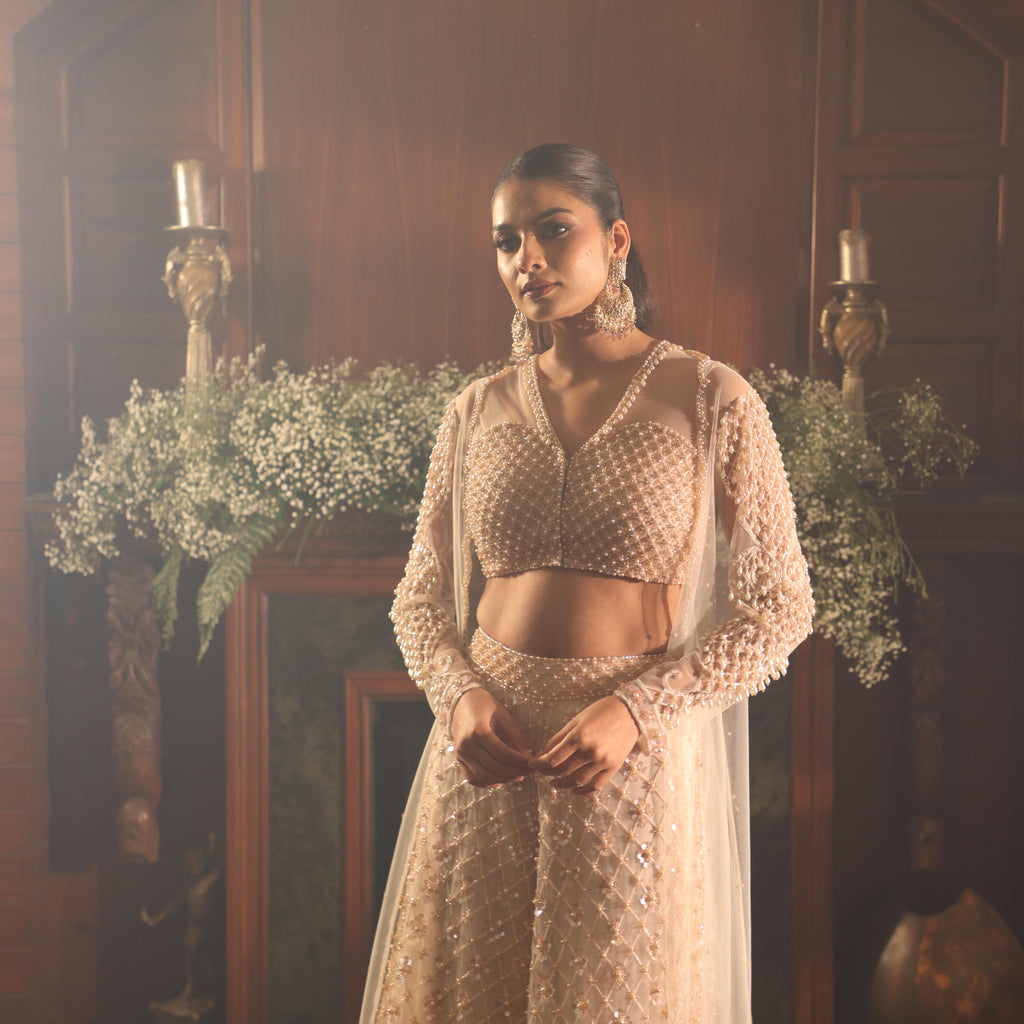 Coral peach katdana crystal and pearl sharara