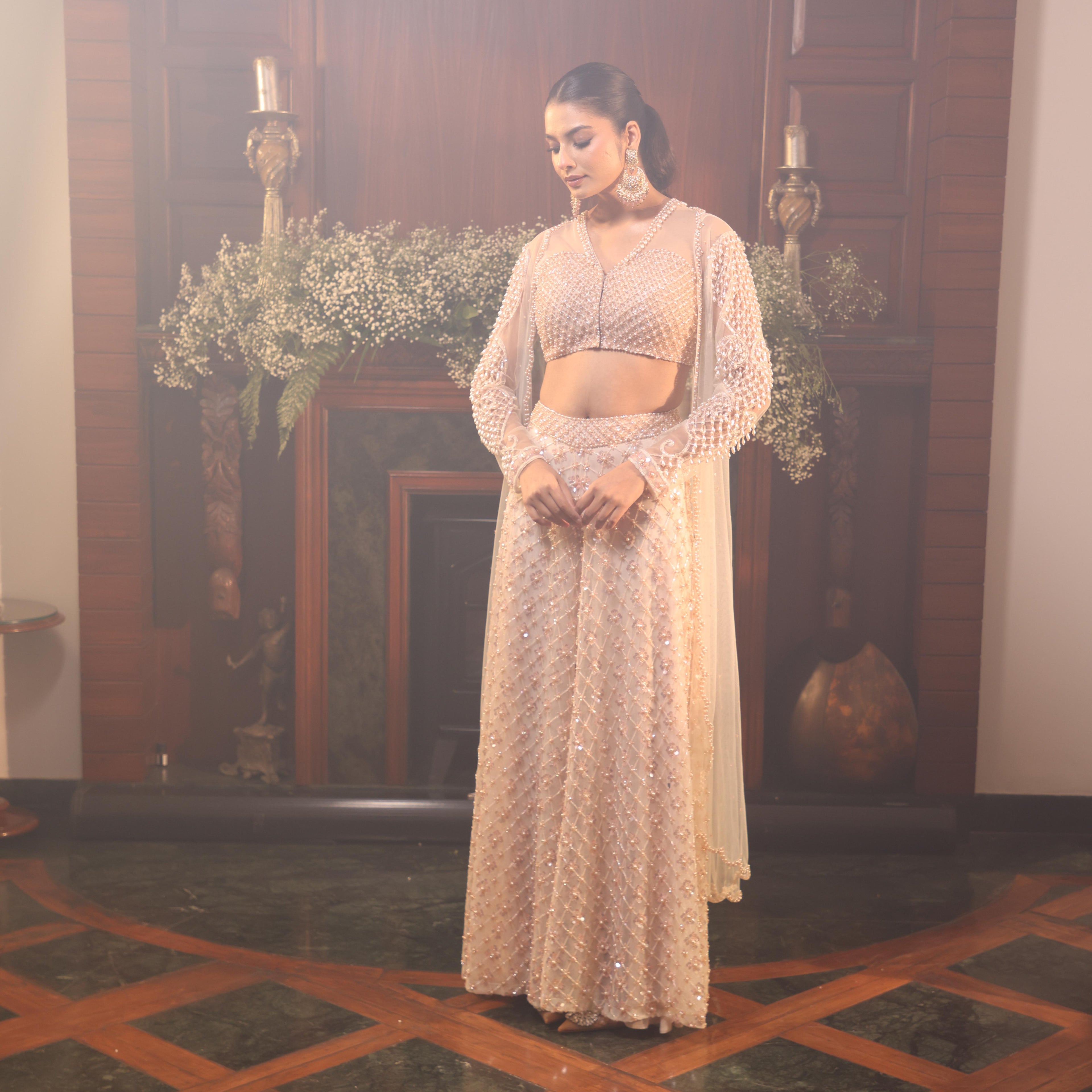 Coral peach katdana crystal and pearl sharara