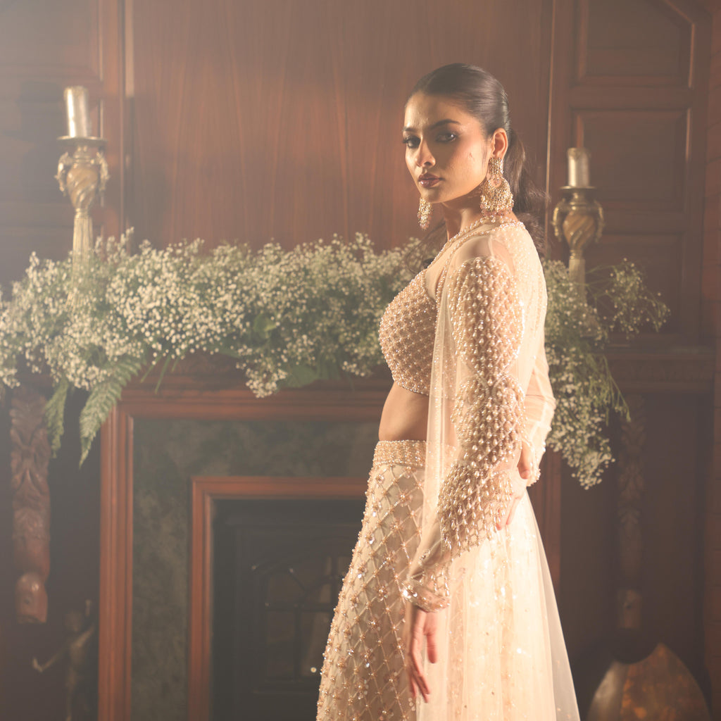 Coral peach katdana crystal and pearl sharara