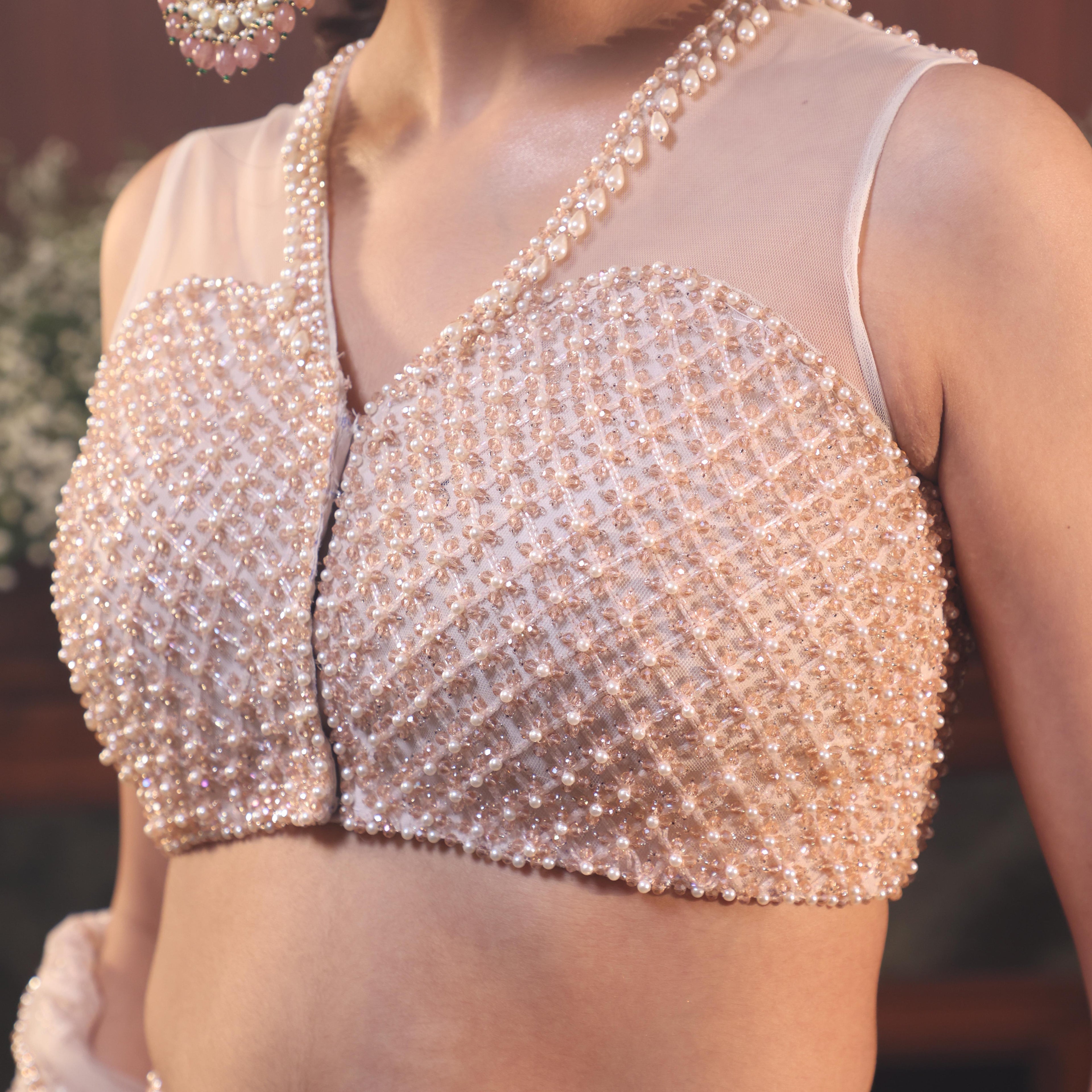 Coral peach katdana crystal and pearl sharara