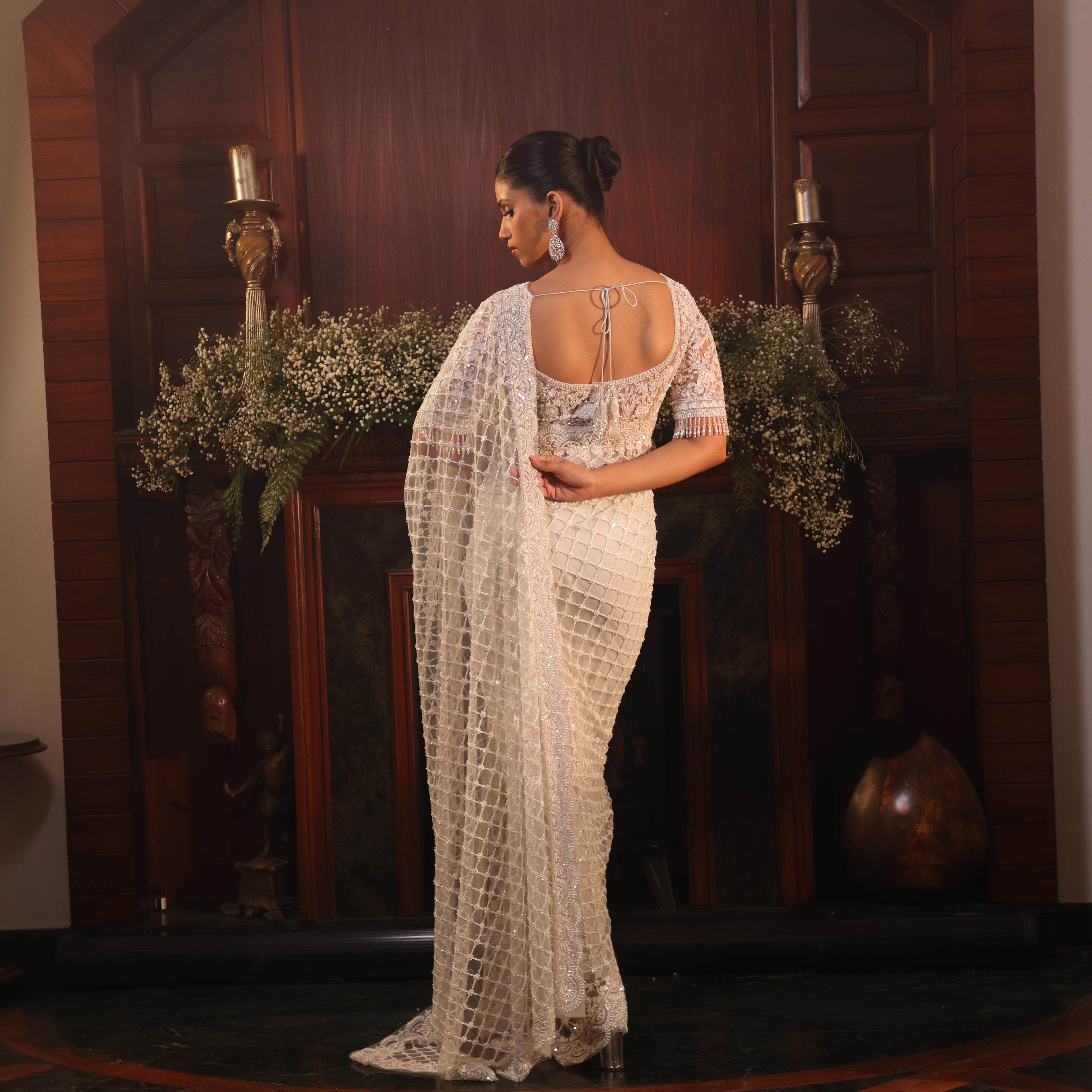earl grey ivory katdana saree