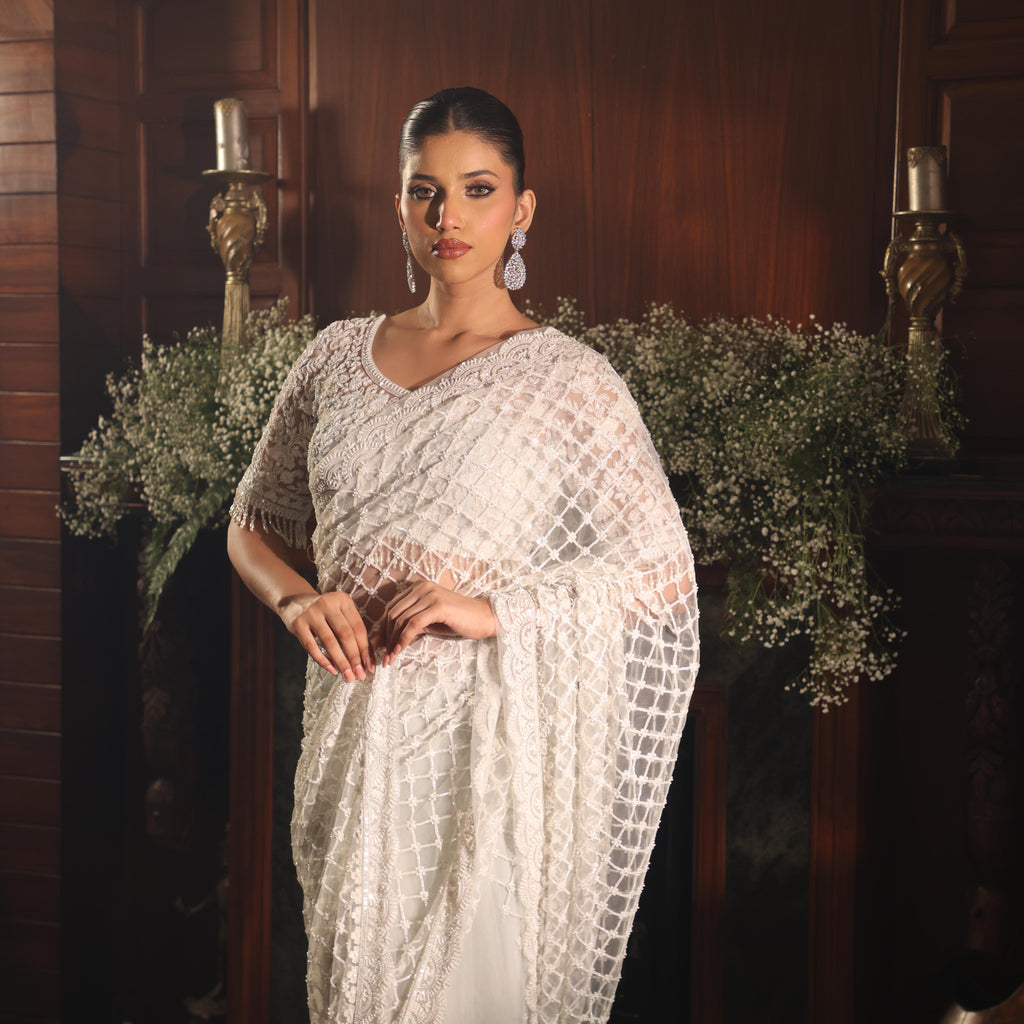 earl grey ivory katdana saree