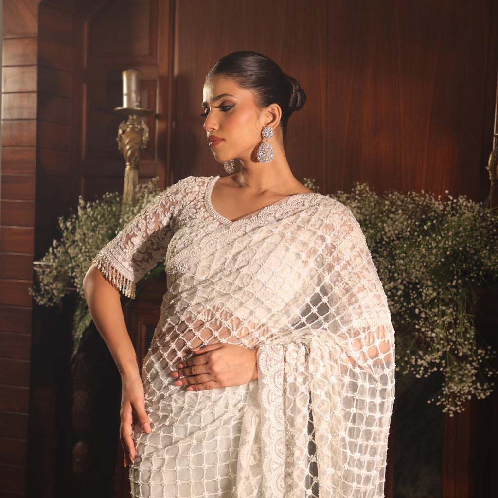 earl grey ivory katdana saree