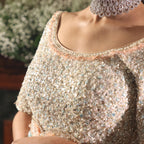 peach net flowers saree