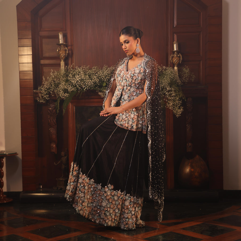 net flowers black sharara