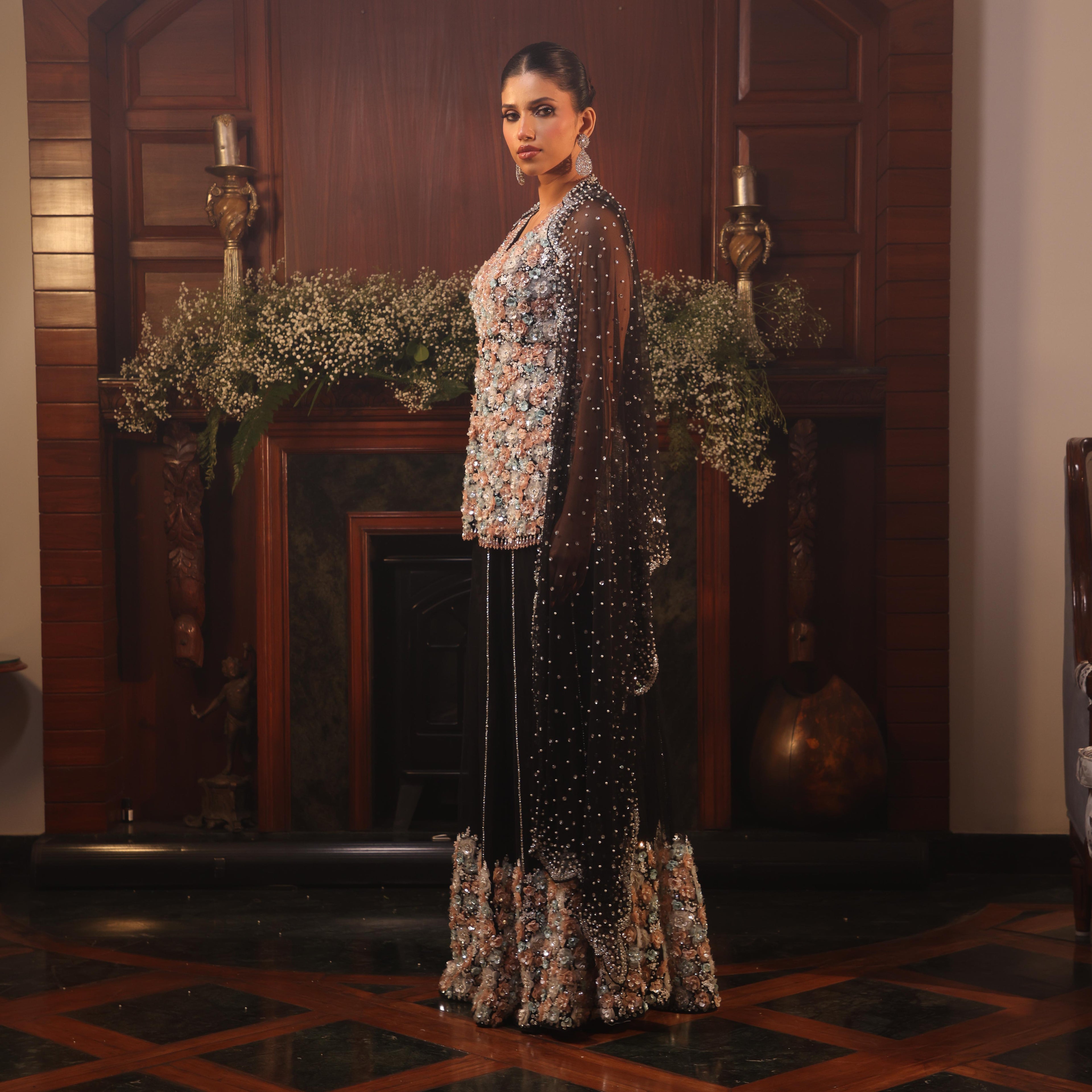 net flowers black sharara
