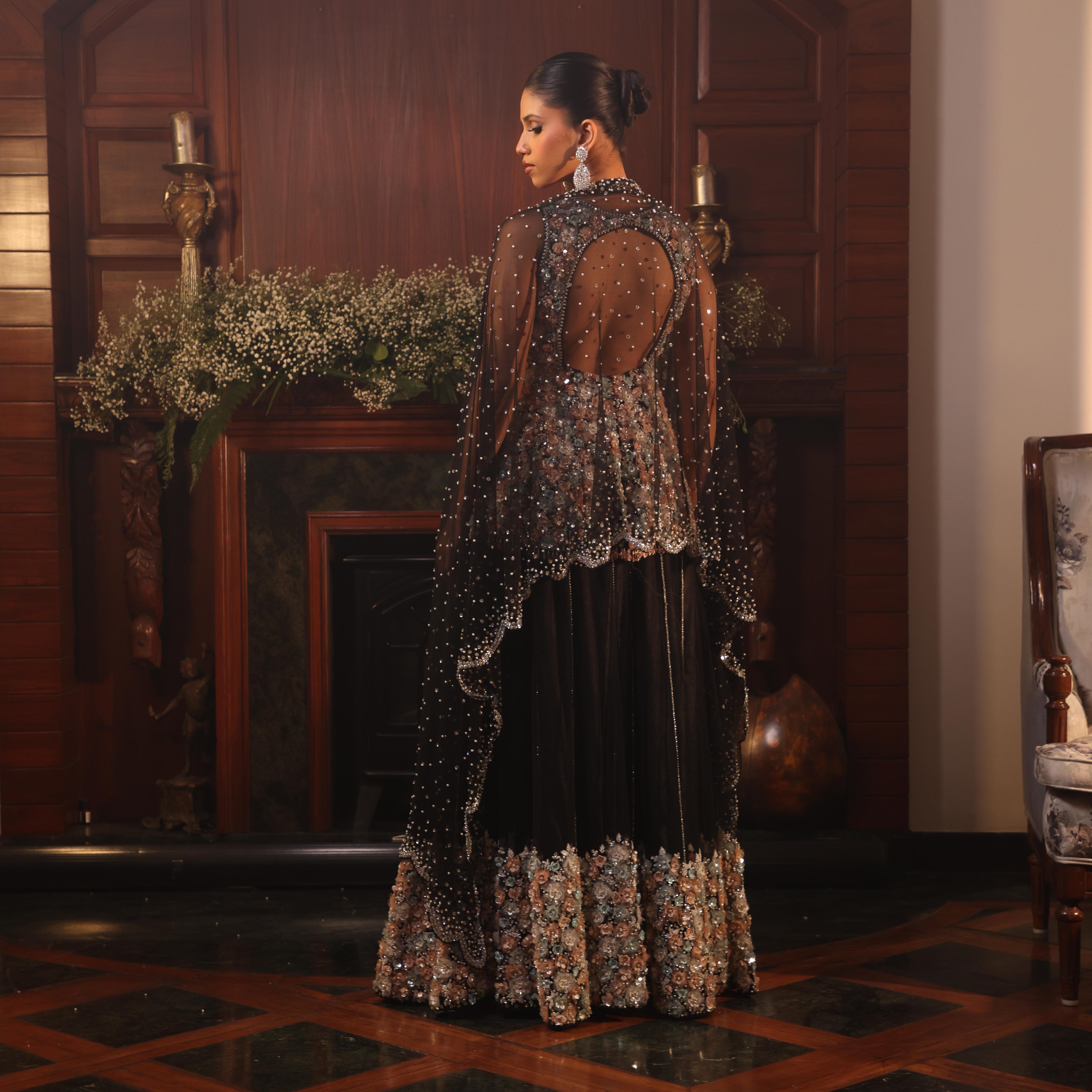 net flowers black sharara