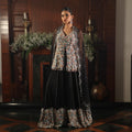 Black Net Sharara with Floral Embellishment