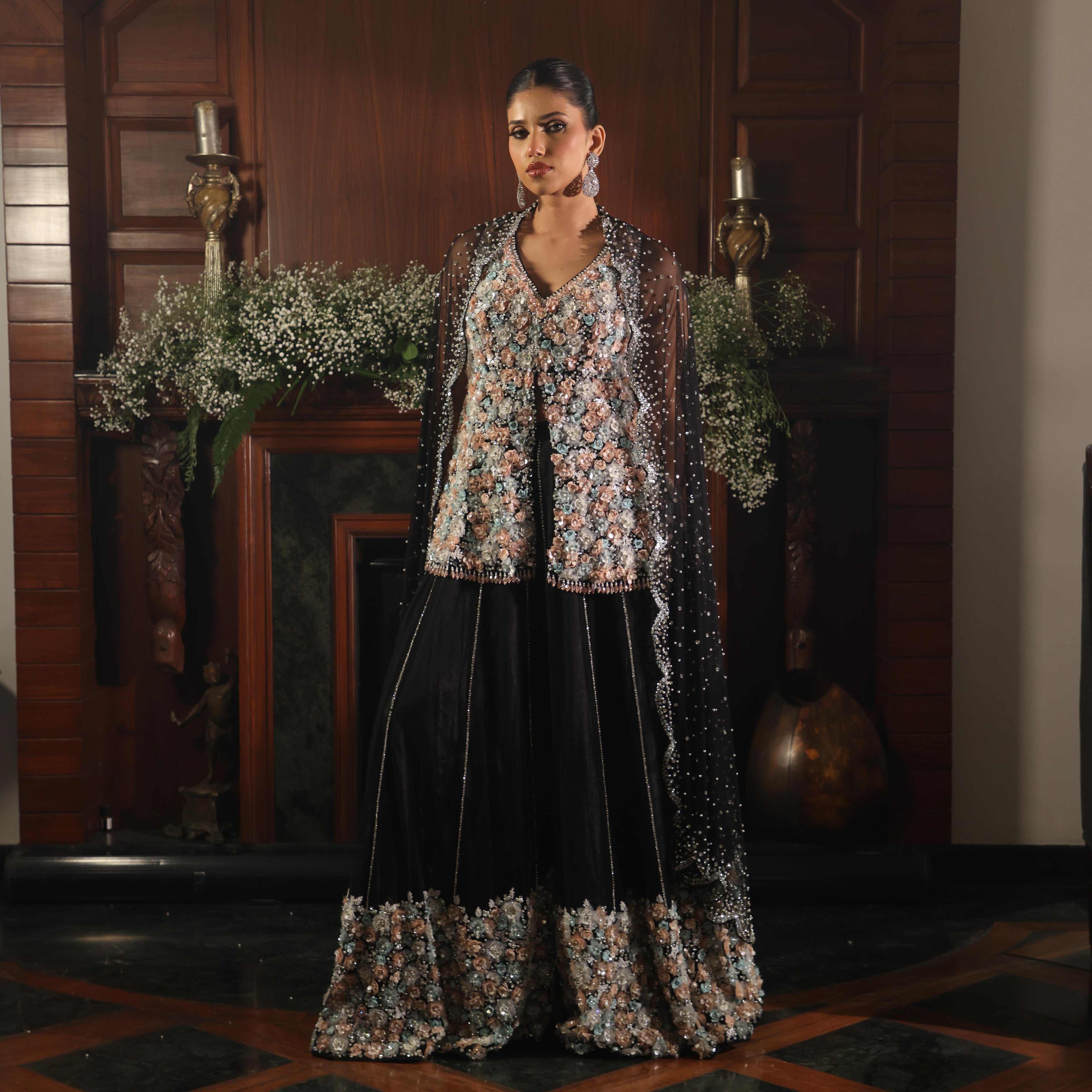 net flowers black sharara