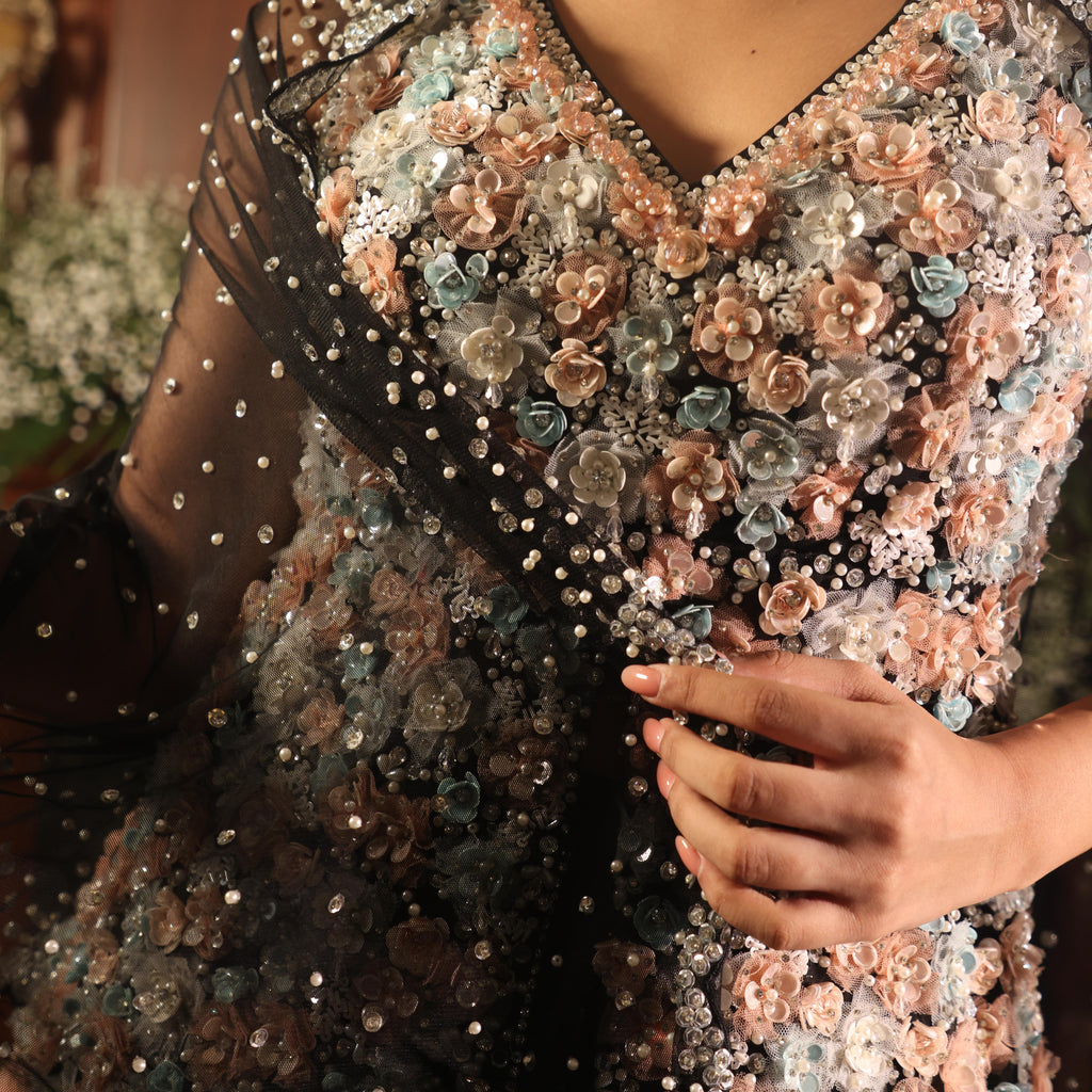 net flowers black sharara