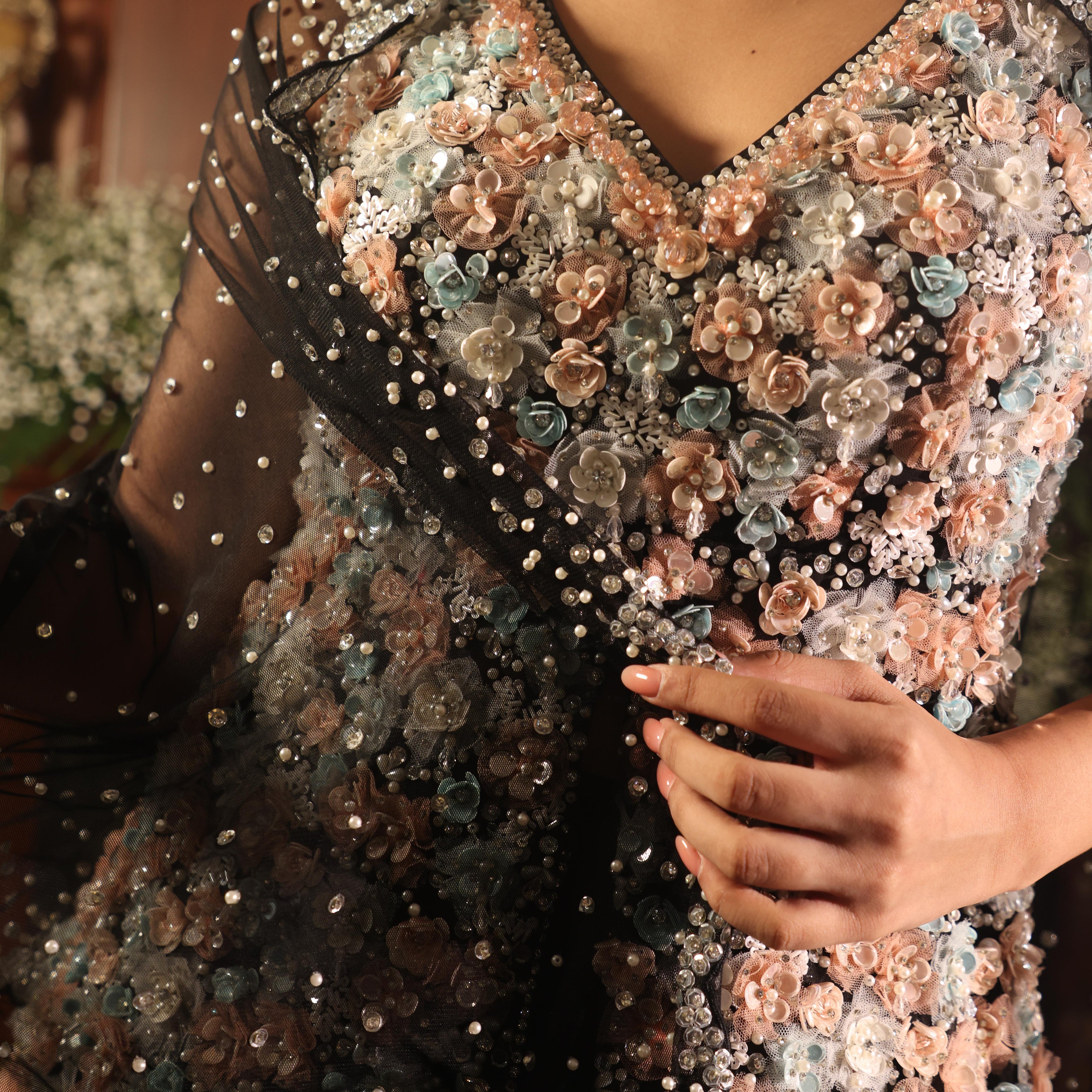 net flowers black sharara