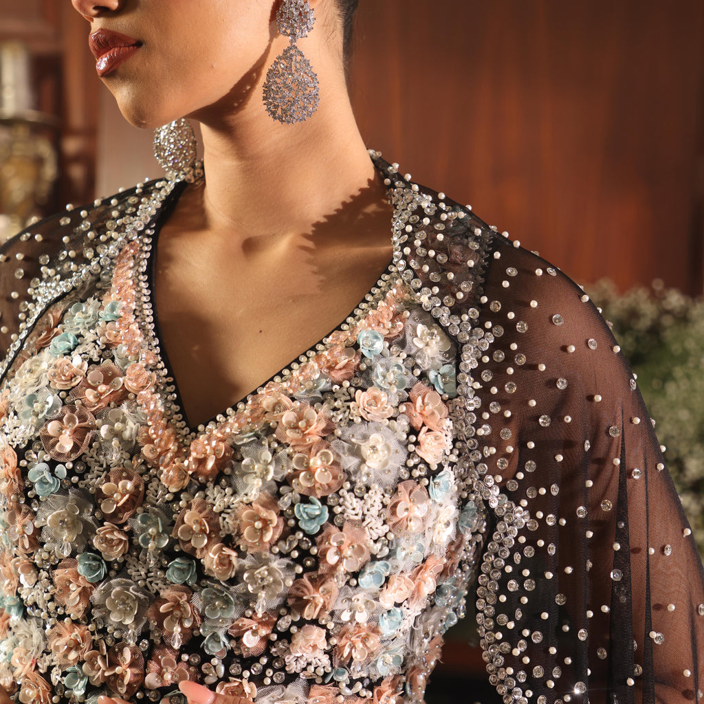 net flowers black sharara
