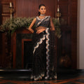 black net flowers saree