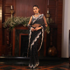 black net flowers saree