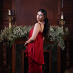 red straps sequins coord set