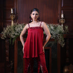 red straps sequins coord set