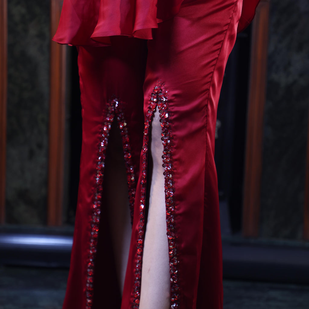 red straps sequins coord set