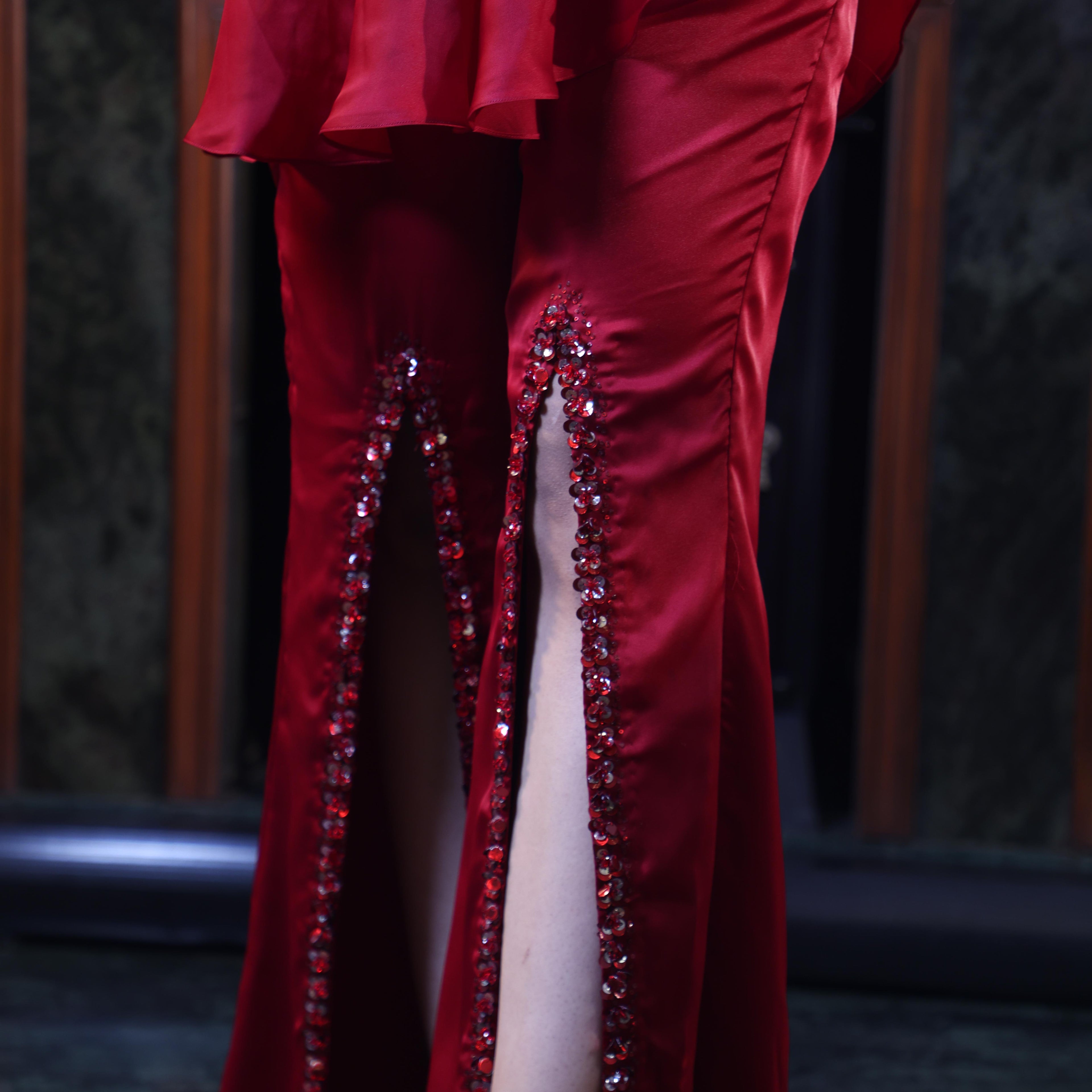 red straps sequins coord set