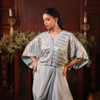 sequins katdana powder blue tunic with drape skirt