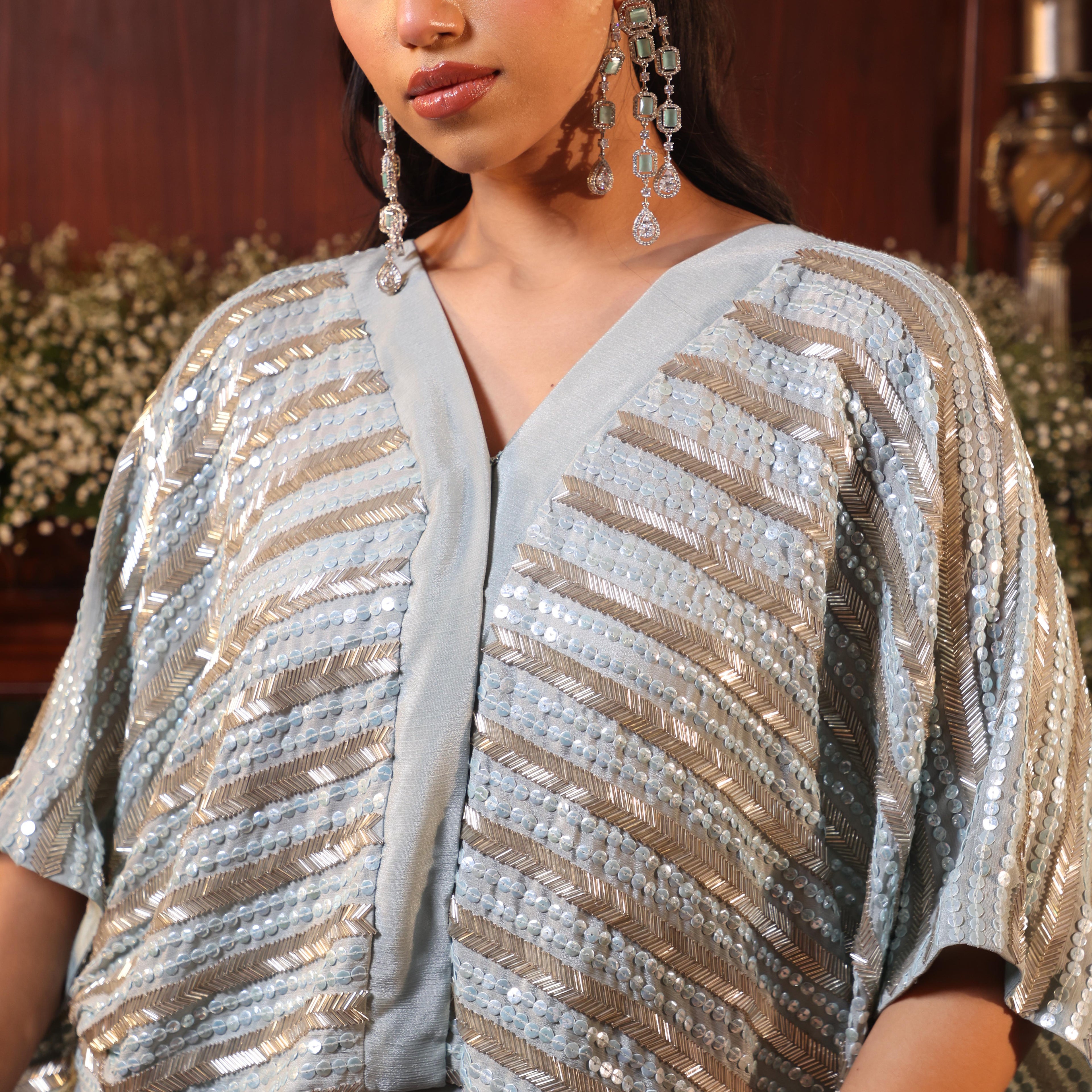 sequins katdana powder blue tunic with drape skirt