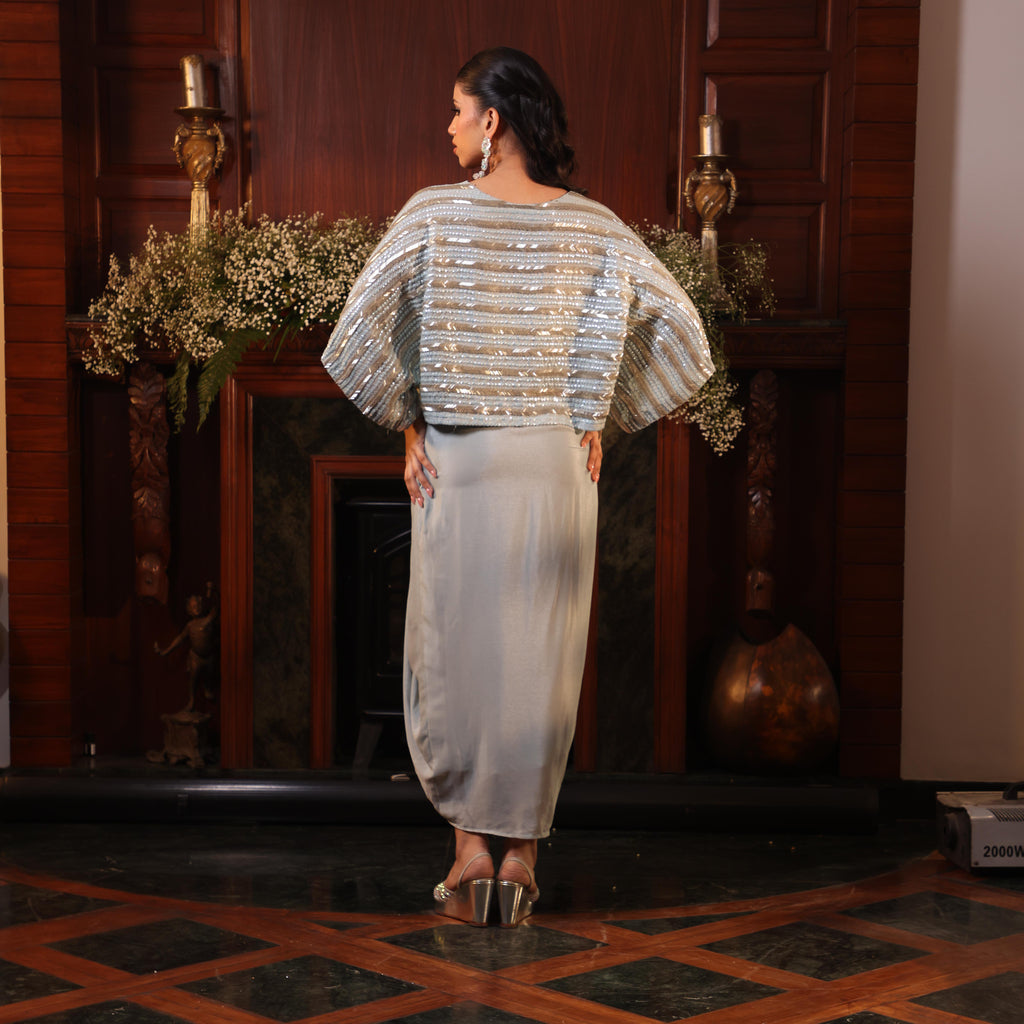 sequins katdana powder blue tunic with drape skirt