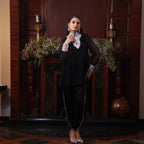 black net flowers kurta sert coord set