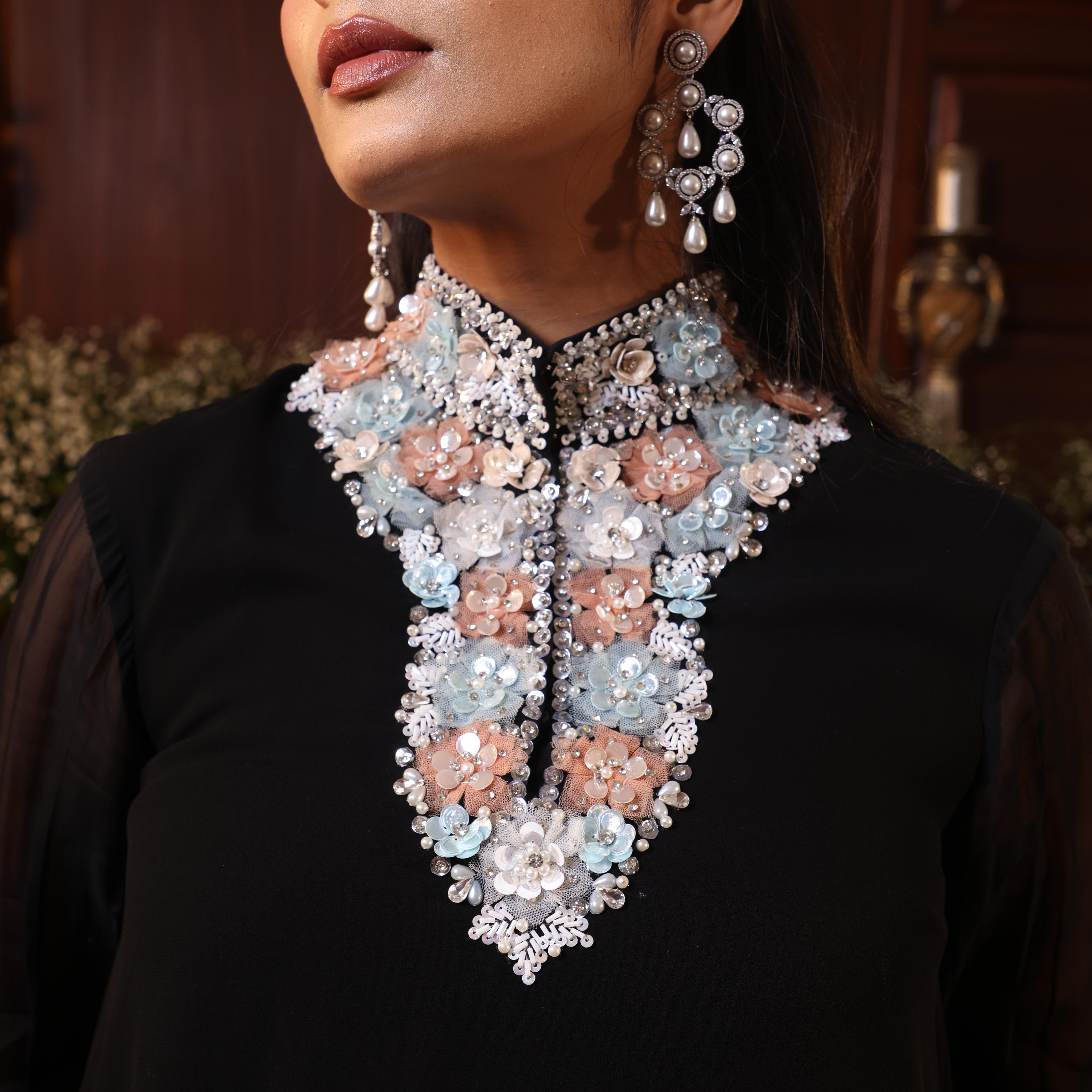 black net flowers kurta sert coord set