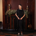 black tunic sequins cape with drape skirt