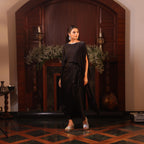 black tunic sequins cape with drape skirt