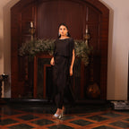 black tunic sequins cape with drape skirt