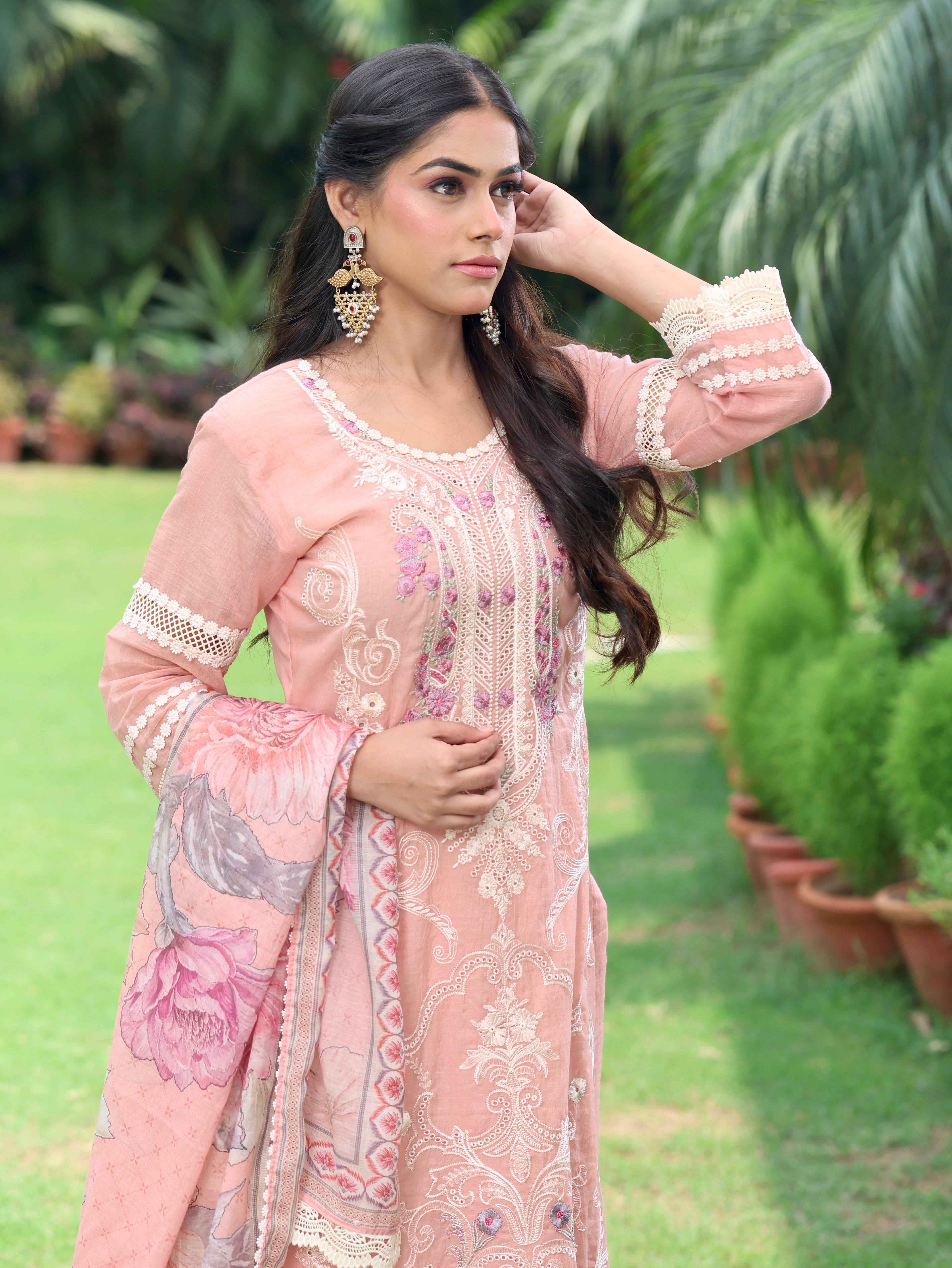 Inayat | Peach Embroidered Cotton Kurta Set