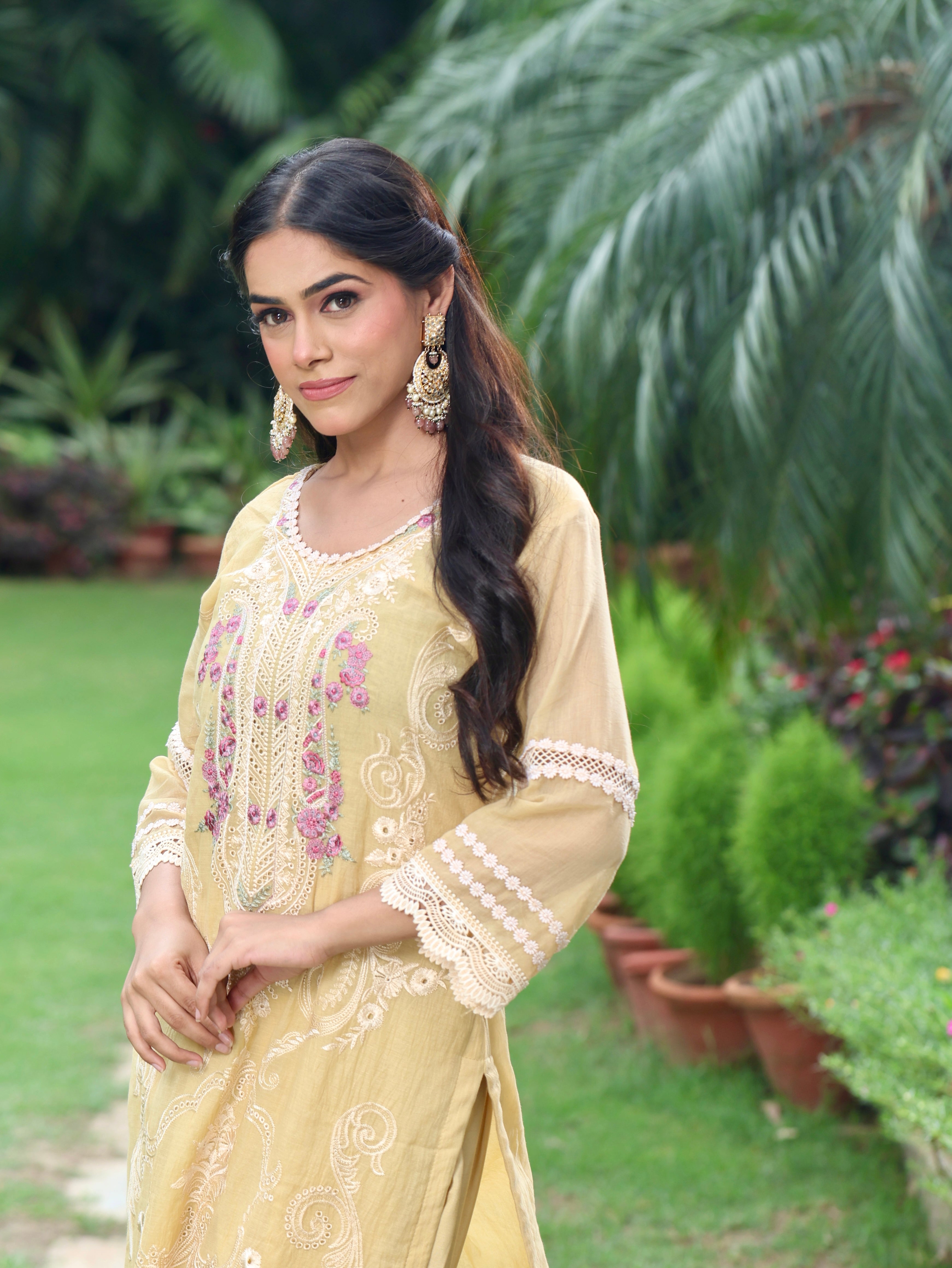 Dua | Yellow Embroidered Cotton Kurta Set