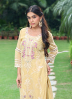 Dua | Yellow Embroidered Cotton Kurta Set