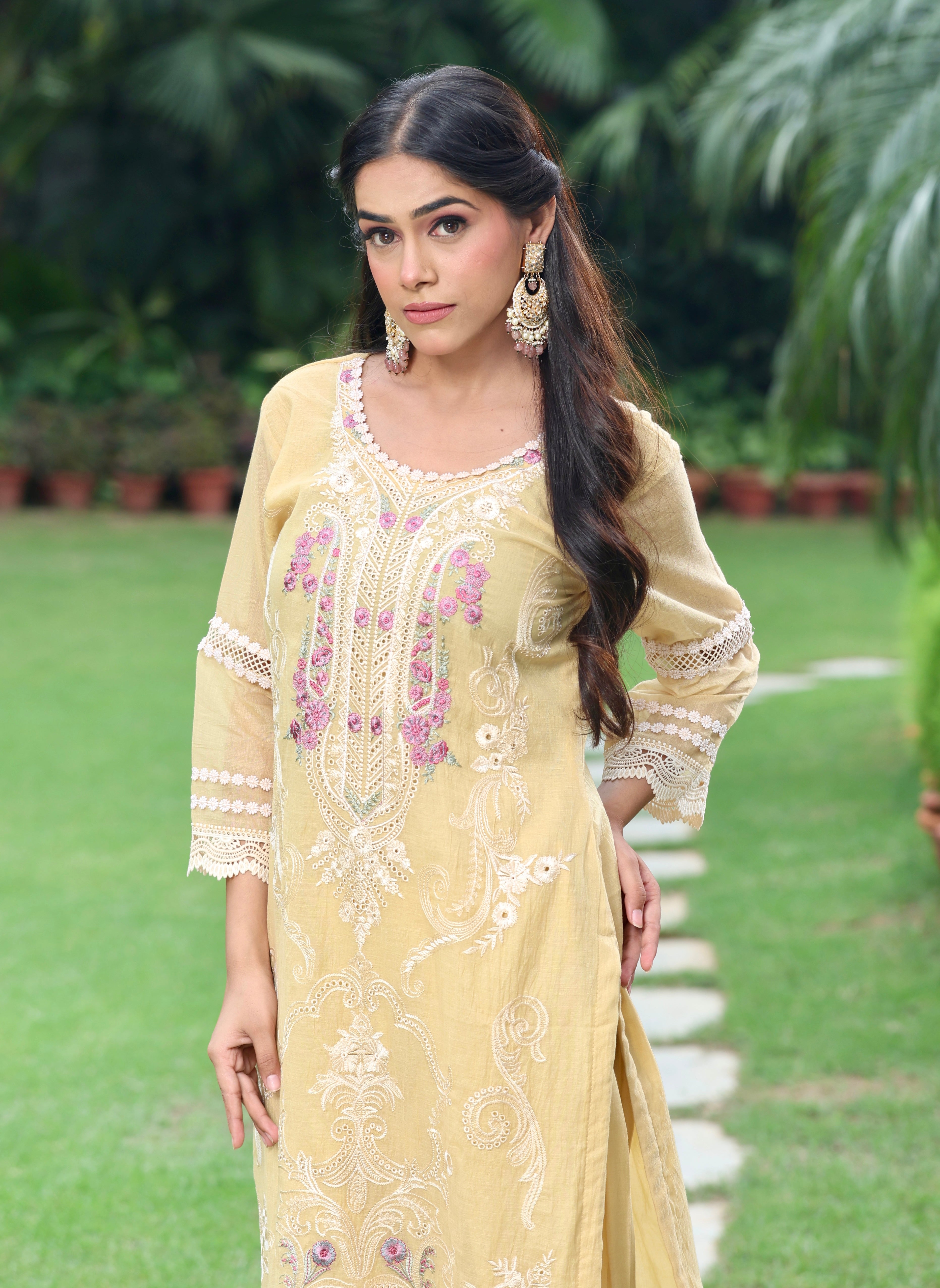 Dua | Yellow Embroidered Cotton Kurta Set