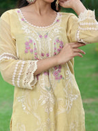 Dua | Yellow Embroidered Cotton Kurta Set