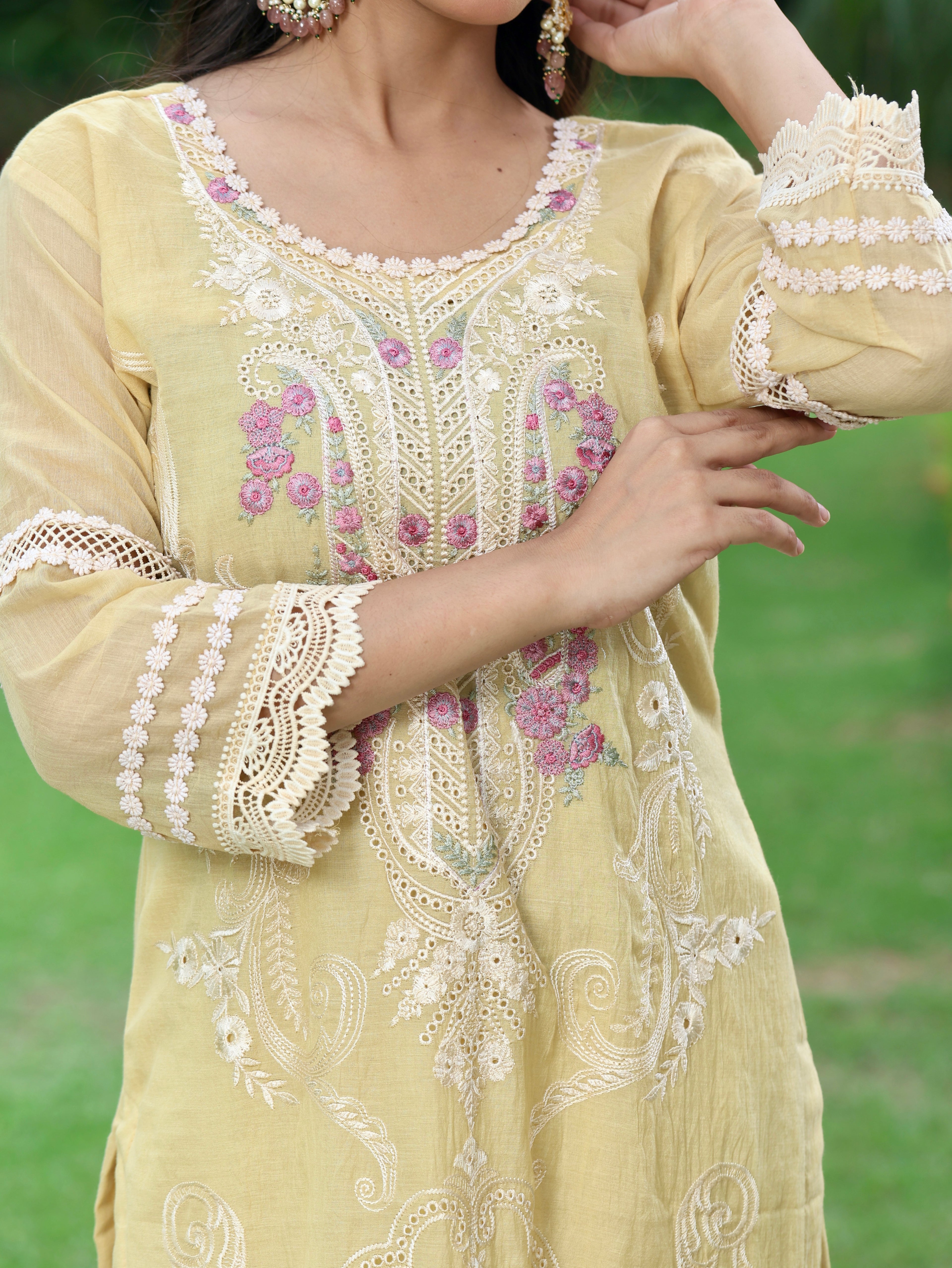 Dua | Yellow Embroidered Cotton Kurta Set