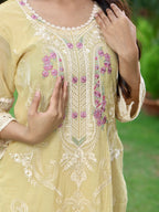 Dua | Yellow Embroidered Cotton Kurta Set