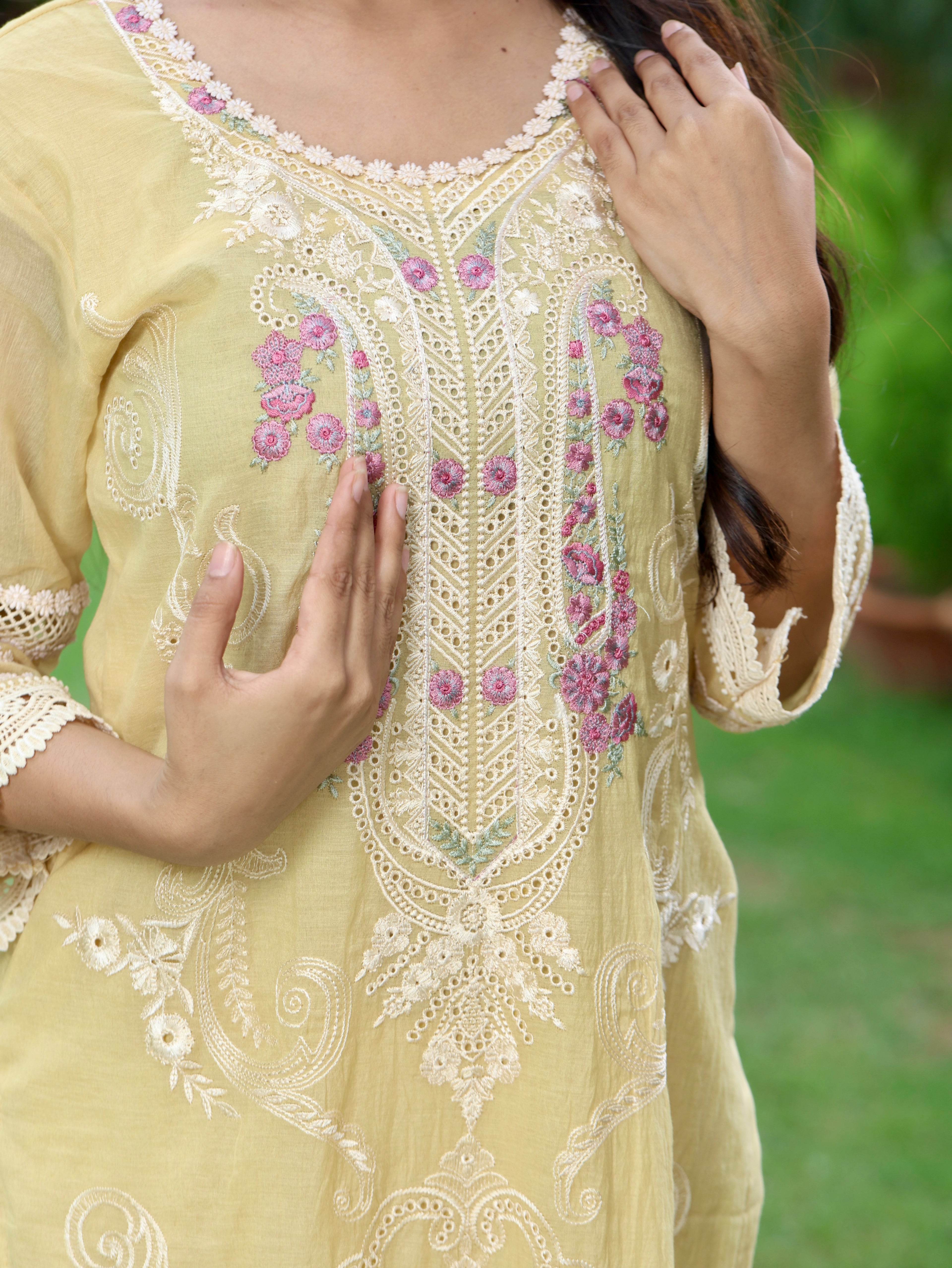 Dua | Yellow Embroidered Cotton Kurta Set