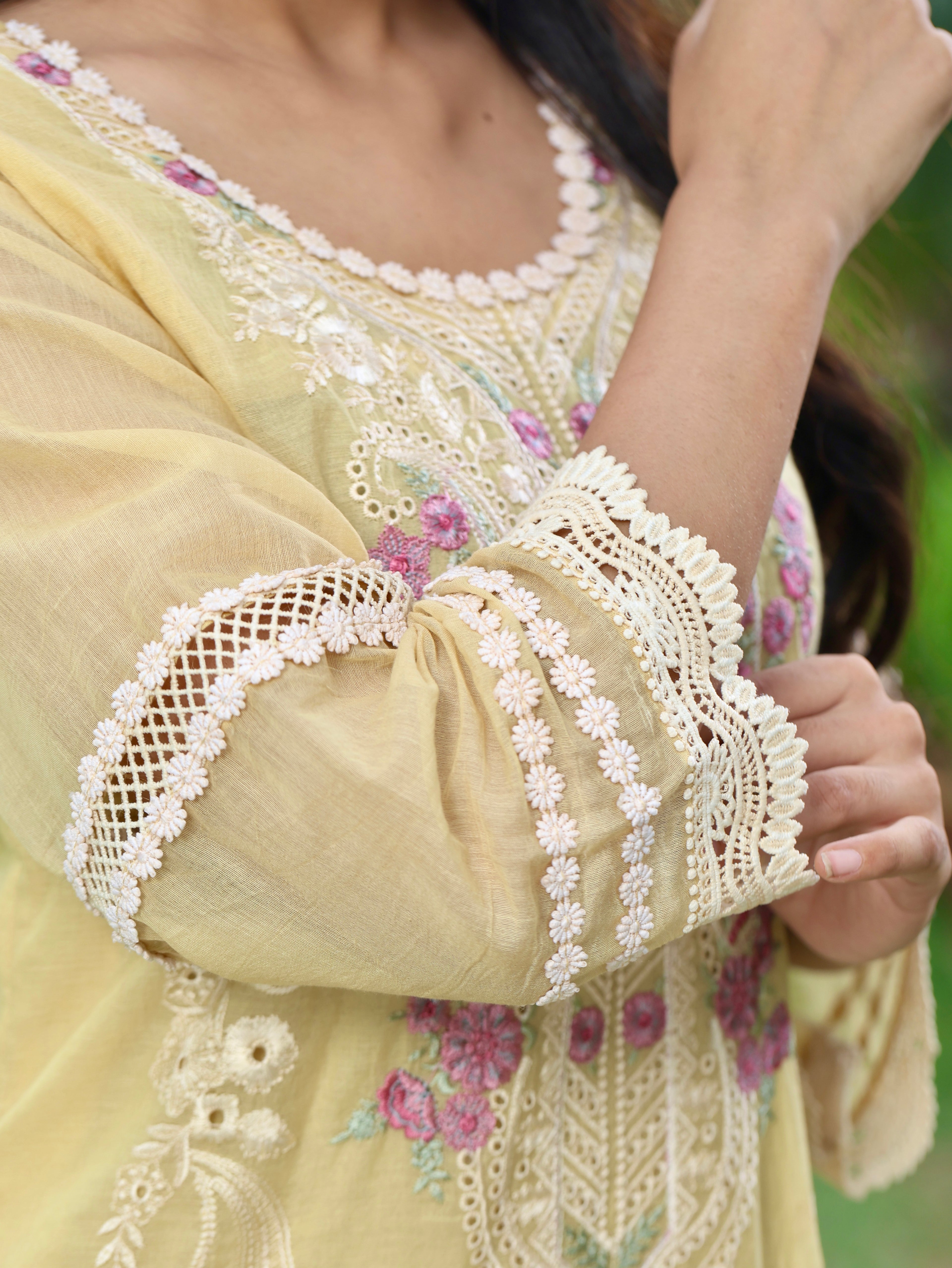 Dua | Yellow Embroidered Cotton Kurta Set