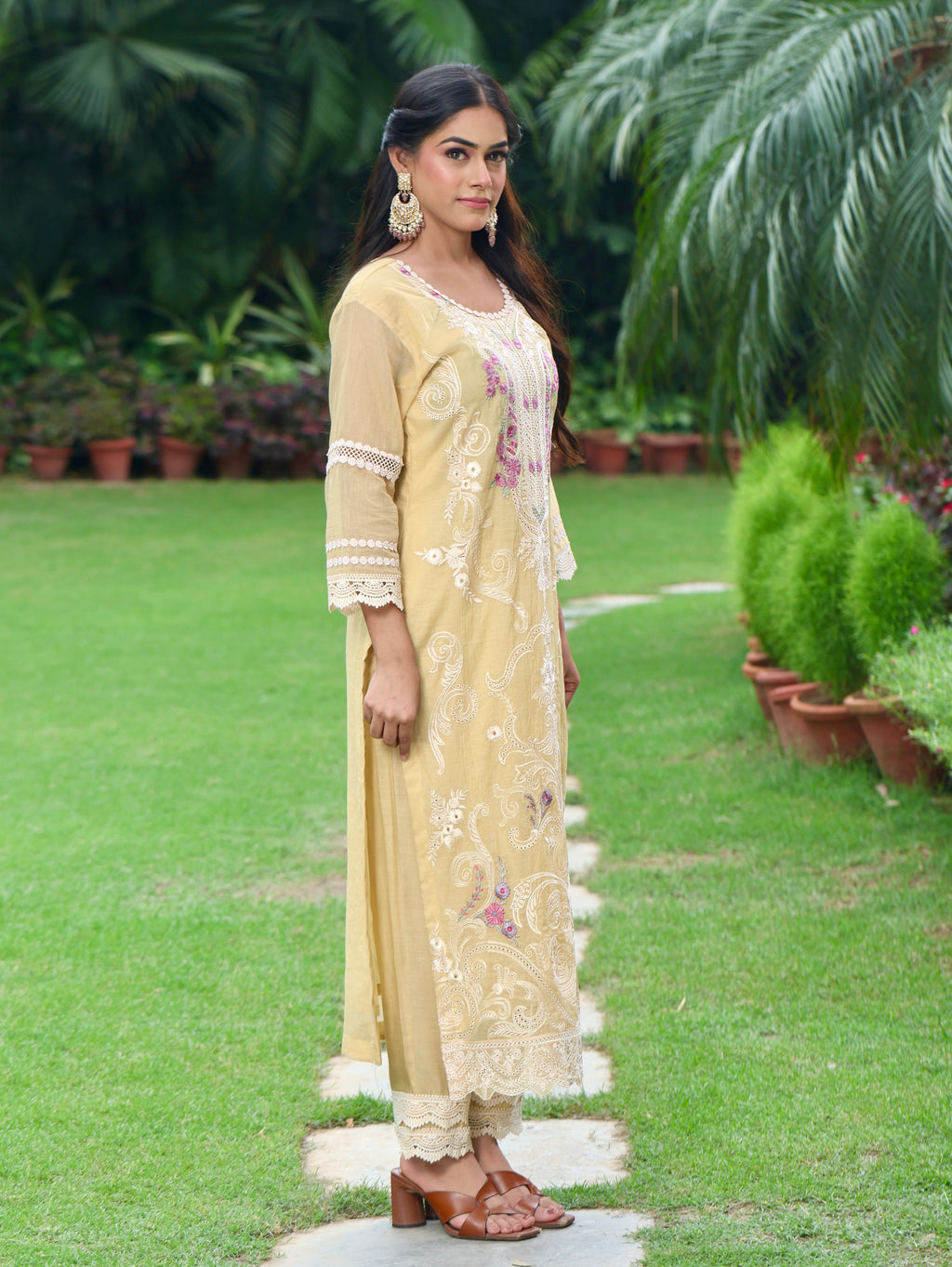 Dua | Yellow Embroidered Cotton Kurta Set