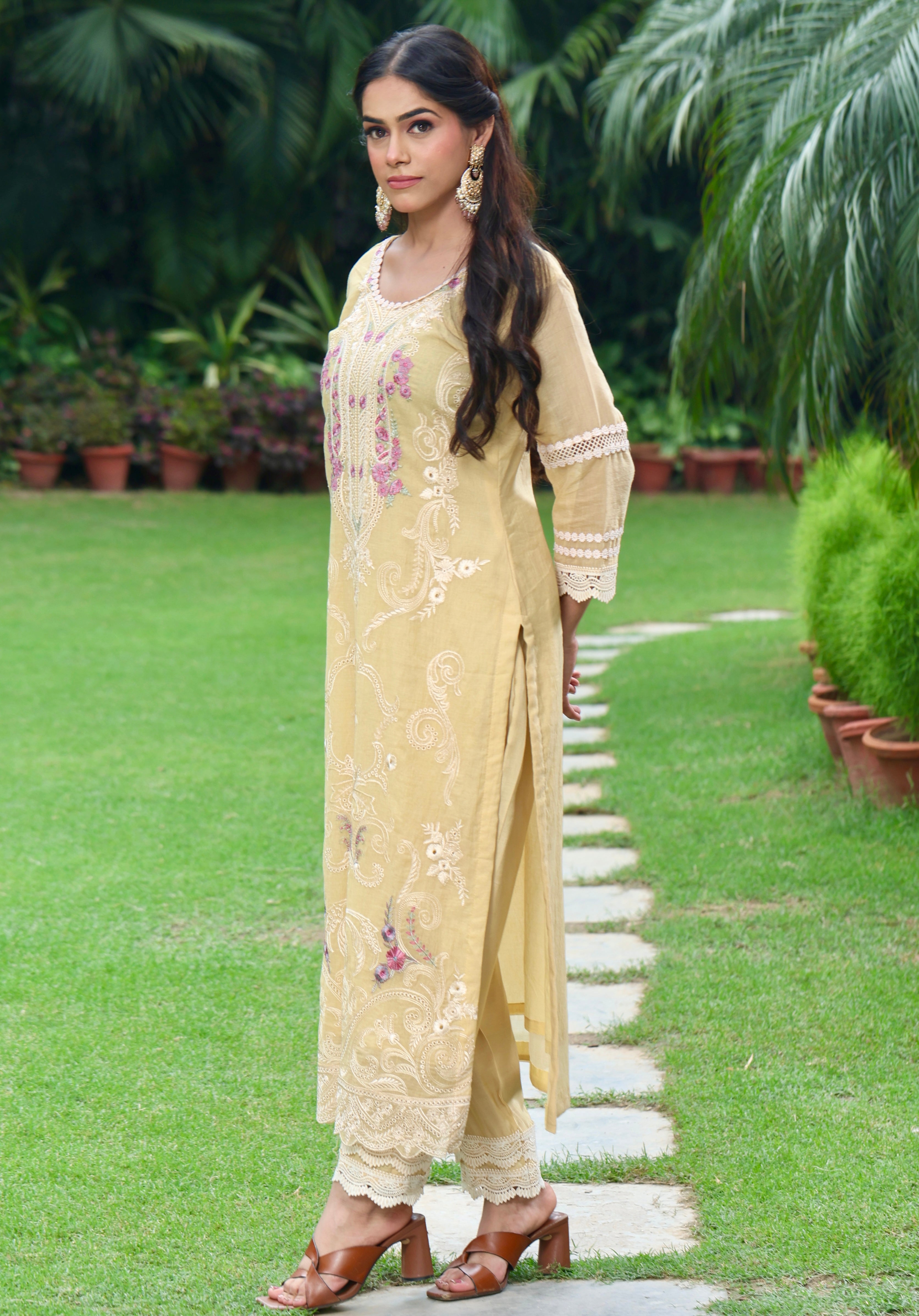 Dua | Yellow Embroidered Cotton Kurta Set